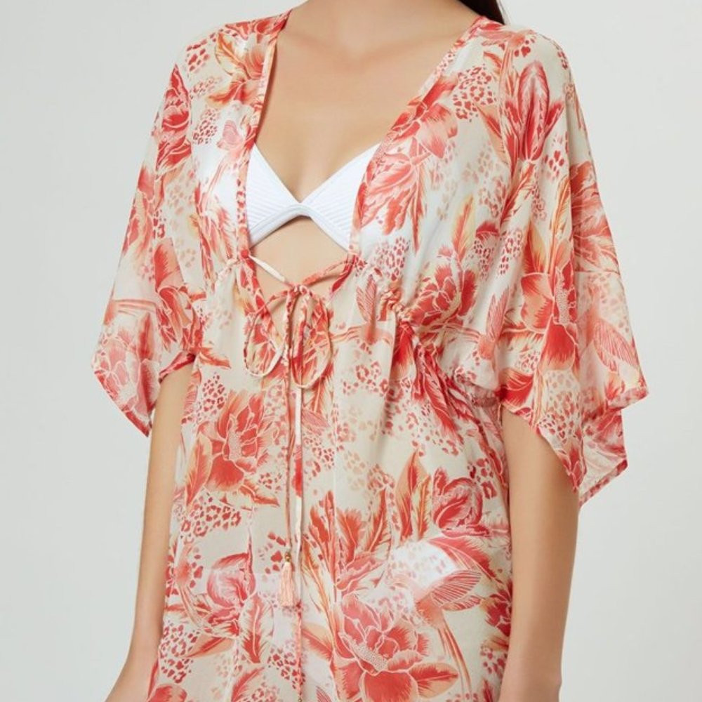 COPY - NWT Evarae Short Kaftan, Size Large, 100% silk Coral